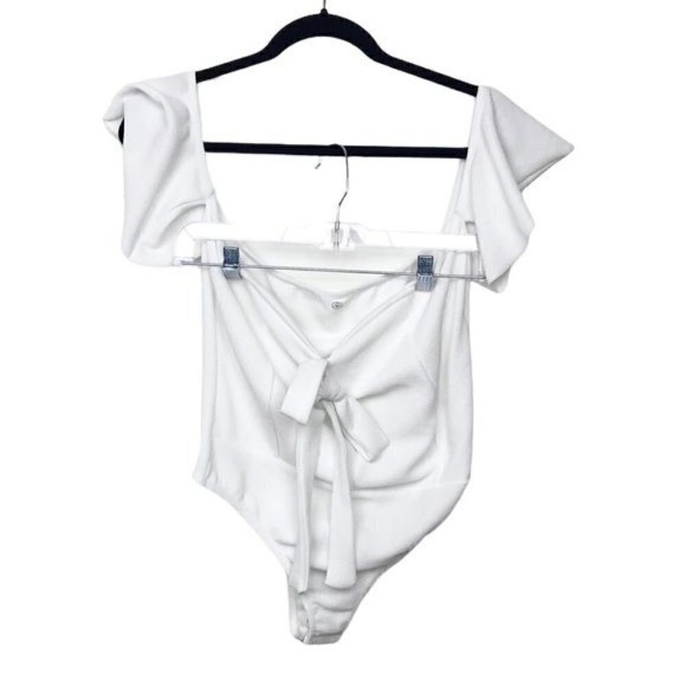 Missguided White Bow Front Bardot Bodysuit